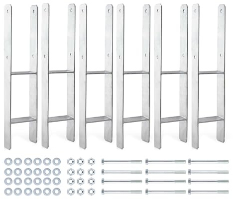 XPOtool 6x H-stolpsko 91 x 600 mm H-ankare i varmförzinkat kolstål, markankare med borrhål M10 x M110, stolpfot med 2 strävor