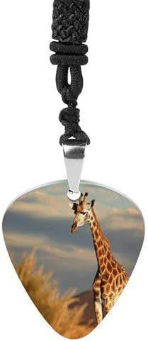 BTCOWZRV Giraff djur i Afrika gitarr plektrum halsband titan stål gitarr plektrumhållare hänge halsband R&B musik smycken trendigt rockmusik halsband gitarr ukulele plektrum halsband för musikälskare