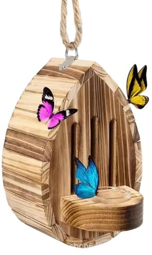 Maison à papillons Refuge en Bois Naturel en Forme de Larme | Décoration extérieure maison à papillons pour Prairie, Sentier, , Terrasse, le Balcon, la Pelouse et le Porche