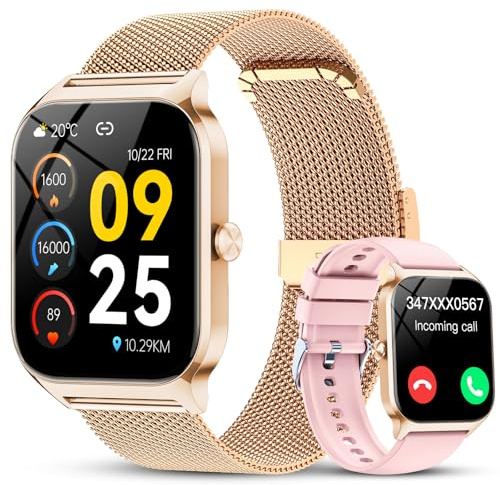 CASCHO Smartwatch Donna,1.85''Orologio Smartwatch Donna con Chiamate/Notifiche WhatsApp,120 Modalità Sportive/Sonno/Cardiofrequenzimetro/SpO2/Contapassi,Smart Watch per Android iOS(Doppio Cinturino)