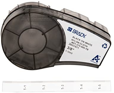 Brady Nylon Cloth Label Tape for Label Printer M211 & M210 - Self Adhesive Nylon Fabric & Waterproof Tape Labels for Terminal Block - Black on White (9.53mm x 4.88m) - M21-375-499-TB
