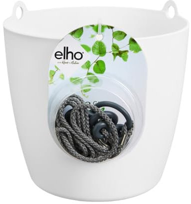 elho Brussels Hanging Basket 18 - Hanging Plant Pot Indoor - 100% Recycled Plastic - Ø 18.3 x H 18.0 cm - White/White