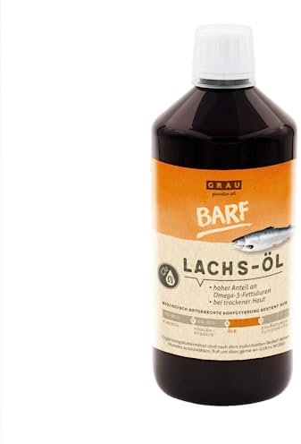 GRAU - das Original - Lachsöl, mit wichtigen Omega 3 - und Omega 6 - Fettsäuren, unterstützt Haut & Fell 1er Pack (1 x 750 ml), Ergänzungsfuttermittel für Hunde & Katzen