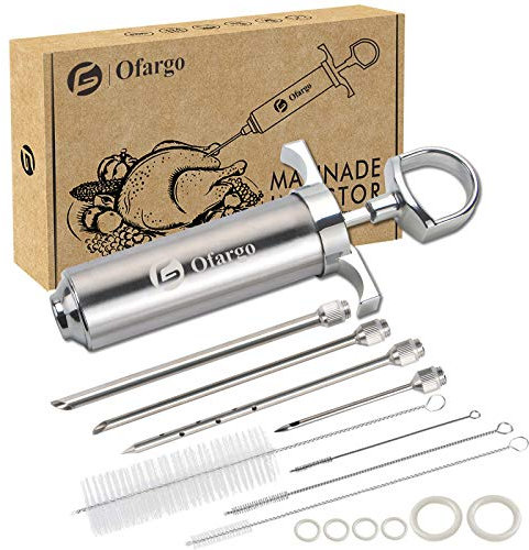 Ofargo Inyector de Condimento con 4 agujas de adobo, Se Utiliza para el Condimento de Carnes Como Carne de res, Pollo, Pavo etc; Jeringuilla Cocina Capacidad 60 ml/2 oz; Incluye manual de usuario