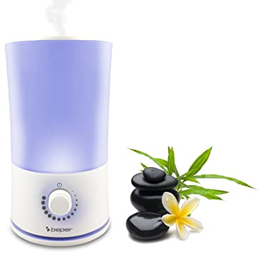BEPER 70.401 Humidificador y Difusor de Esencias, 30W, 2, 4L, Luz LED de 7 colores, Blanco, Apagado automático, Ideal para Casa, Oficina, Niños, Habitación Infantil y Baño