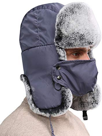 Insun Unisex Fliegermütze Wintermütze Outdoor Mütze Sport Mütze Pilotenmütze Fellmütze Dunkelgrau M 56-58cm
