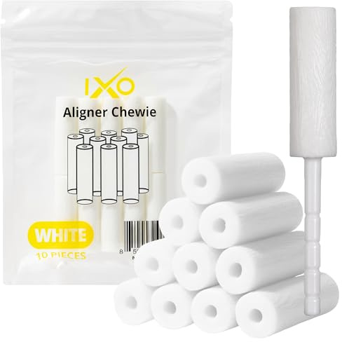 IXO Aligner Seater Chewies för Invisalign Aligners, oparfymerad, storpack i återförslutningsbar väska (10 st) (vit)