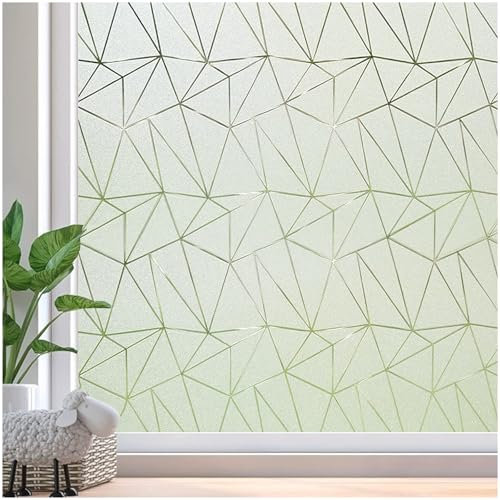 Beautysaid Window Film Privacy for Glass Windows, Frosted Window Film with Triangular Pattern, Anti-UV Static Cling without Glue for Home Bathroom Bedroom Office, 44.5 * 200 cm