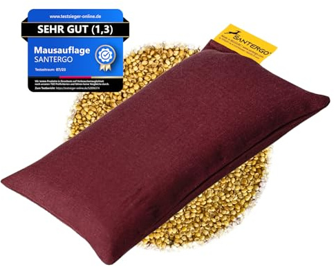 SANTERGO Mauspad Handgelenkauflage - ergonomische Handballenauflage aus Bio-Hirsespreu, Anti-Sehnenscheidenprobleme für die Computer Maus, Mousepad, Wrist Rest in Bordeaux