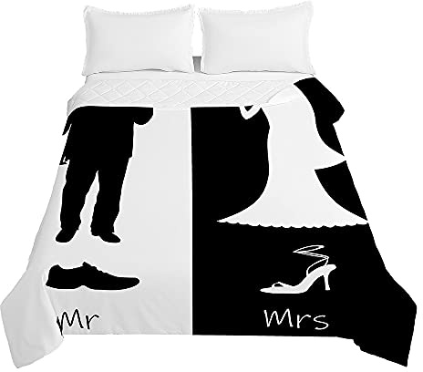 Oduo Colcha de Verano Cubrecama Edredón Acolchada Suave y Multiuso - 3D Blanco Negro Colcha Bouti Microfibra Lavable para Cama de Infantil Individual Matrimonio (Amante,100x150cm)