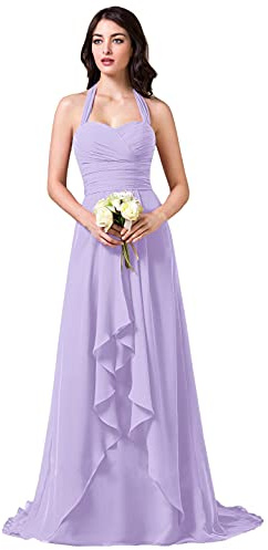 dinavian Abito da sera formale da donna, in chiffon, con allacciatura al collo, abito da ballo o damigella d'onore, Lilla, 46