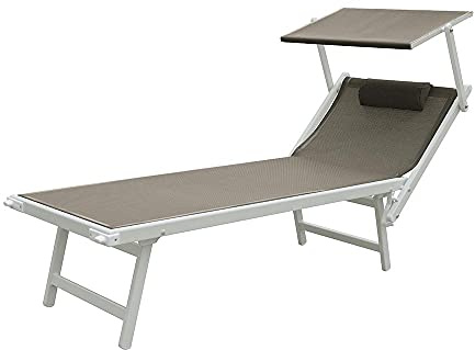 TEMPO STYLE - Lettino Mare Professionale in Alluminio L-Mediterraneo | Tetto Parasole Pieghevole, Rivestimento in Textilene, Ideale per Spiaggia, Piscina e Giardino (Tortora/Bianco)