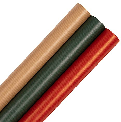 Hallmark Multi Occasion Multi-Roll Kraft Wrapping Paper, Pack of 3, 3M Each - 3 Rolls in 3 Colours (Christmas/Birthday/Anniversary)