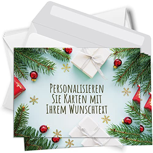 Einladungskarten Manufaktur Hamburg 8 Weihnachtskarten - mit Ihrem Text PERSONALISIERT - Tisch Zweige - mit Umschlägen, Grußkarte Postkarte Weihnachten weihnachtlich