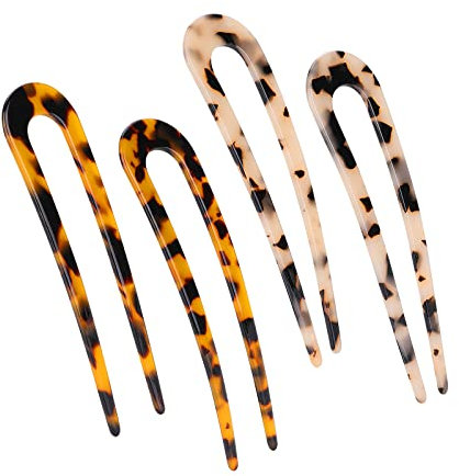 Sibba 4 Stück U-förmige Haarnadeln französischer Stil Zelluloseacetat Schildkrötenmuschel Gabelstäbchen Hochsteckfrisur Haarnadel Gabel Updo haarspangen für Frauen und Mädchen