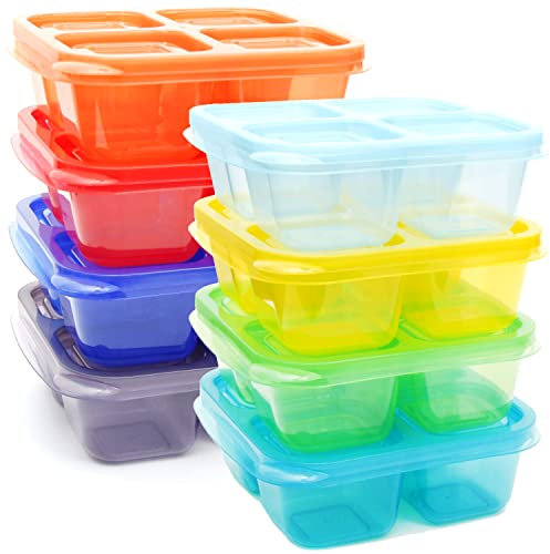 Youngever 8 Pack Bento Lunch Box, Meal Prep Containers, Re-usable Plastic Divided Food Storage Container Boxes (4-Compartment)