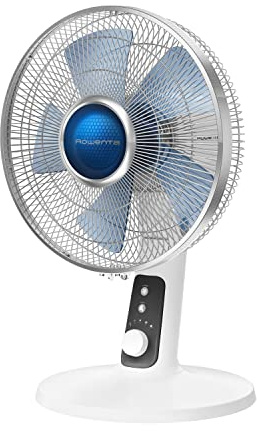 Rowenta, Ventilateur de bureau Turbo Silence - 30,5 cm - Ultra silencieux - Pour chambre à coucher - Oscillant - Portable - 4 vitesses - Cadran tournant manuel - Blanc - VU2730