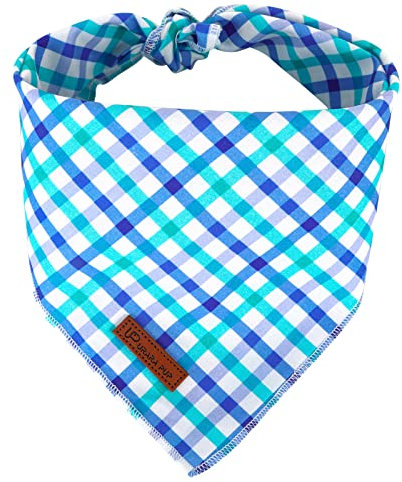 UP URARA PUP Summer Dog Bandana, Comfortable Cotton Grid Triangle Bid Scarf for Medium Large Dog, Washable Pet Kerchief for Boy Girl Dogs,Blue and White Cute Bandana Dogs,Cute Classic Puppy Bid Scarf