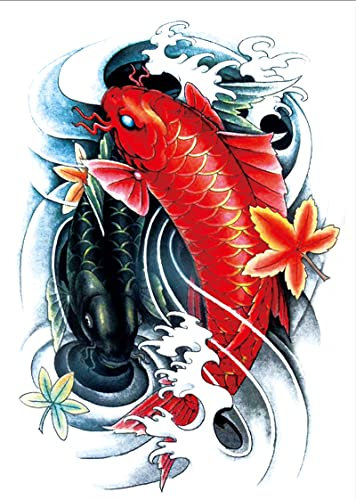 JSHEN 3 Hojas Tatuaje Temporal Adhesivos Para Niñas Y Niños Espalda Completa, Elefante Abstracto, Carpa Roja 34x48cm Realista 3D Impermeable Tatuajes Temporales ,Tatuaje Temporal Mujer Hombre Body Art