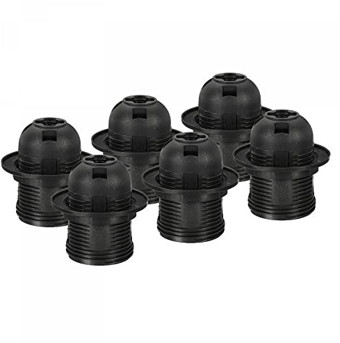 sourcing map Luz Zócalo 250V E26/E27 58x39mm Externo Tornillo Rosca 41mm LED Bombilla Lámpara Soporte para Retro Colgante Luces Negro Paquete de 6