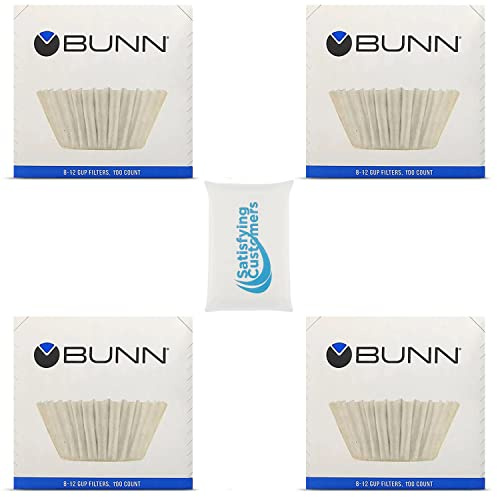 BUNN Coffee Filter – 4 PK - 100 PCS per Pack – Taller – Flat Bottom Liner – Quality Paper for Most Coffee Makers – Aromatic Brew – with Satisfying Customers Travel Tissue Pack (4PK)