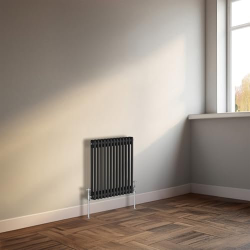 NRG Column Radiator Black 600x605mm Double Traditional Cast Iron Style Heater Interior Designer Horizontal Bathroom Radiators