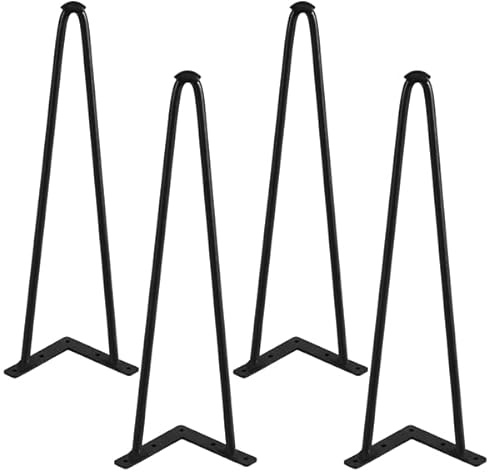 Abician Lot de 4 Pieds Épingle à 2 Branches en Métal 40 cm de Haut, Noir | Pieds de Table Style Industriel pour Table Basse Table à Manger Bricolage 20 Vis 4 Protège Pieds