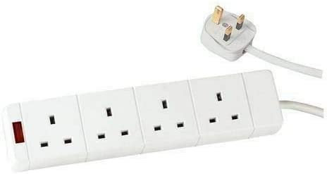 UR CHOICE 4 Gang Extension Lead – 5 Metre White Cable with UK Plug & 3-Pin Sockets | Wall-Mountable Multi Socket Power Strip for Home, Office, Kitchen & Bedroom (1 Pack)