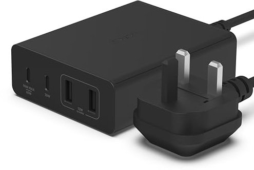 Belkin 108W GaN USB Charging Station for Multiple Devices, 2 USB Type C and 2 USB A Fast Desktop Charger Dock Hub for MacBook, Pro, Air, iPhone 17, iPad, Samsung Galaxy S25, Pixel and More - Black