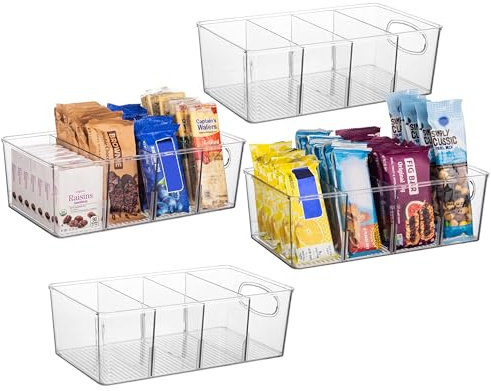 CLEARSPACE Plastic Pantry Organizers and Storage Bins with Removable Dividers – Perfect Kitchen, Pantry, Refrigerator, Laundry Room Storage – 4 Pack