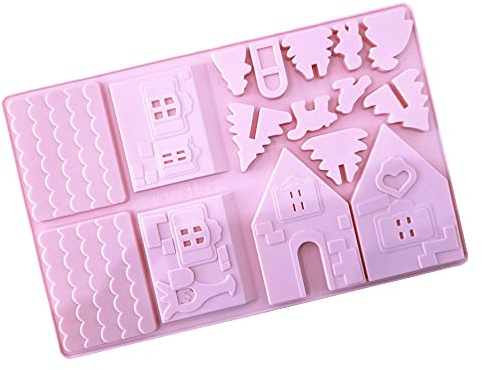 1 Pcs Silicone Xmas Baking Cookie Mould Christmas Chocolate Candy Mould Gingerbread House Mold for Cake Pudding Fondant Christmas Party Kitchen DIY Candle Soap Resin Craft