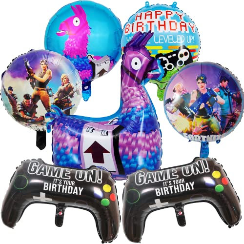 Aluminium Ballons Anniversaire, 7 Pièces Géants Multicolores Ronds, Noir et Violet, Pour Enfant Fête Décoration