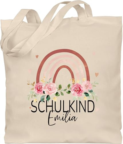 Geschenk mit Namen personalisiert by Shirtracer - Baumwolltasche - Schulanfang Einschulung Turnbeutel - Schulkind Boho Regenbogen