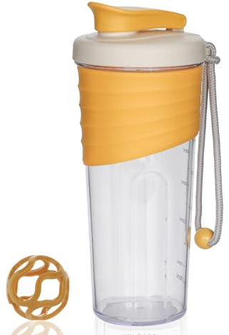 OUOUMUF Premium Protein Shaker - 700ml - BPA-frei - AS- und PP-Material - Auslaufsicher - Leicht zu Reinigen - Spülmaschinenfest - für Fitnessstudio und Büro - Gelb