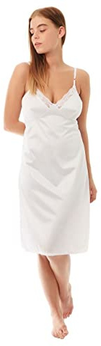 Lady Olga Women’s Full Slips For Under Dresses | Satin Nightdress Camisole Petticoat Underskirt & Ladies Chemise Nighties | Women Underskirt & Petticoats for Under Dress UK Sizes 12–28 (White,12)