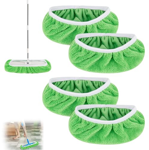 4 Stück Tücher Wiederverwendbare für Swiffer Sweeper Mop, Trockene Bodentücher für Bodenwischer, Feuchte und Trocken Universell Bodentücher für die Reinigung von Oberflächen, Holzböden, 25.4cm