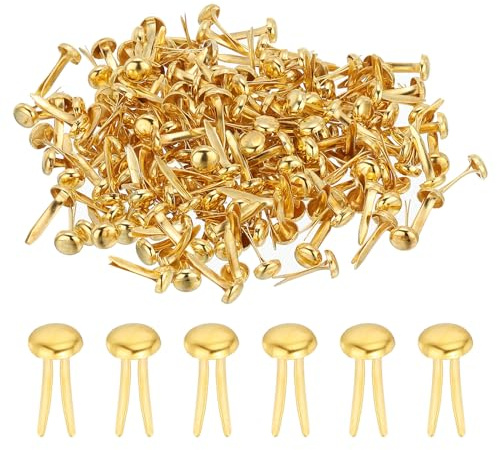 PATIKIL 200 Stück Musterbeutelklammern 6 x 12 mm Mini Brads Metall Rundkopfklammern Briefklammern Musterklammern Scrapbooking für Kunst Basteln Handwerk DIY-Projekte PapierGold