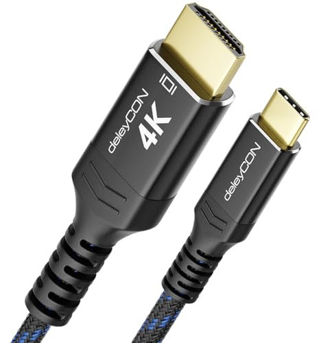 deleyCON 3,0m 4K Câble USB-C vers HDMI pour Moniteur/TV/projecteur Adaptateur (4K@60Hz) en Aluminium, Thunderbolt 3/4, pour iPhone 17 16 15 Pro Max Air, MacBook, iPad Pro/Air, Galaxy S25 S24