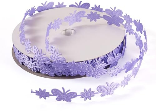 Craftdady Nastro in poliestere con farfalle e fiori, larghezza 13-15 mm, per cucito, ricamo, colore lilla