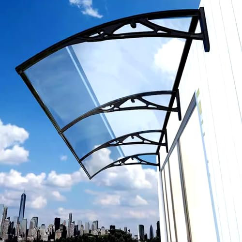 Transparentes Fenster-Markisen-Türvordach, gebogenes Veranda-Vordach, UV-beständiger Fenster-Regenschutz, Dachvordächer, Markisenfenster mit schwarzer Halterung, für Hausfronten (80 x 270 cm/32 x 106)