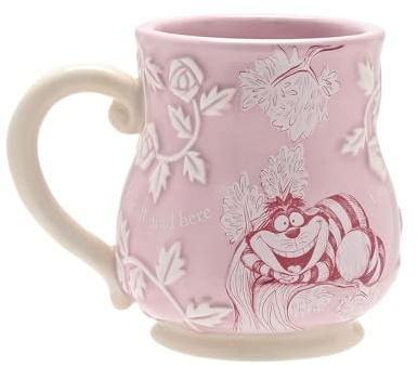 Widdop Disney Alice au pays des merveilles Mug Chat du Cheshire - Tasse en céramique rose en relief avec poignée - Cadeau de collection officiel pour les fans de Disney, les amateurs de fantaisie et