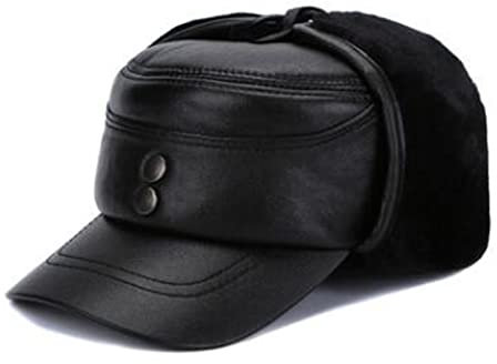 JOLIANE Einstellbare Größe Männer Echtes Leder Hut Herbst Winter Warme Hüte for Männer Flache Kappe - Schiebermützen(Noir,57-58cm)