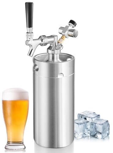 Mini barril Growler de 3,628.7 g, dispensador de cerveza de barril presurizado para cerveza, mini barril, plateado