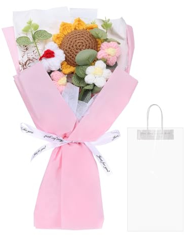 QUARKZMAN Mazzo Fiori Uncinetto Bouquet Girasoli Fatti a Mano Bouquet Rosa | Fiori Artificiali Uncinetto, per Festa Mamma Compleanni Matrimoni