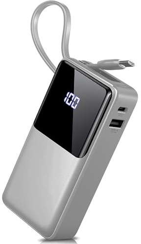 Power Bank 10000mAh, Batería Externa Carga Rapida 5V/3A Bateria Portatil Cable Integrado con Entrada y Salida USB C de Alta Velocidad,Patalla LED para iPhone, Android, Galaxy, Tabletas y más movil