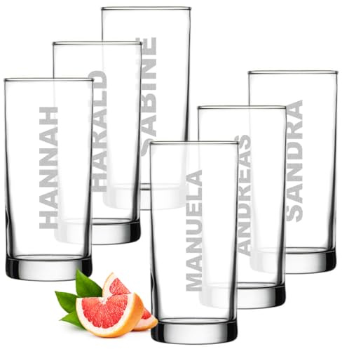 polar-effekt Longdrinkgläser 485 ml 6er Set mit personalisierter Gravur - Gläser mit Namen - Geschenke für Sie und Ihn - ideal für Bier, Wasser, Saft und Gin Tonic