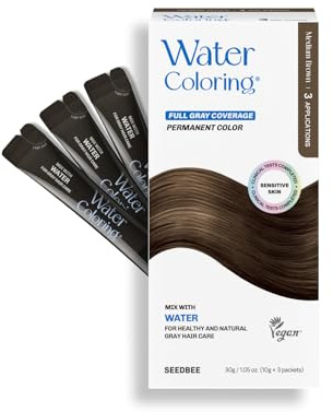 Korean Permanent Hair Dye, Powder Hair Color Kit, Medium Brown, Gray Hair Coverage, Plant-Based Formula, Easy Application for Roots, Short & Long Hair, Vegan, Just Mix with Water (3 Powder Packets)