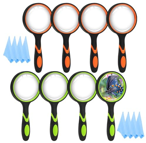 8PCS Loupe Lecture pour Enfants 10X, 75 mm Loupe Grossissante 2 Couleur | Loupes Grossissante pour Personnes âgées en lecture - Lecture de Livres Scientifiques, Journaux, Insectes, Loisirs(8pcs)