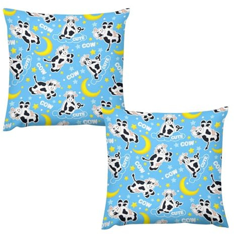 KWQDOZF Copricuscini con stampa di mucca, confezione da 2, 26 x 26 cm, quadrati, per esterni, autunnali, decorazioni per la casa, in velluto, con cerniera, per divano, viaggio