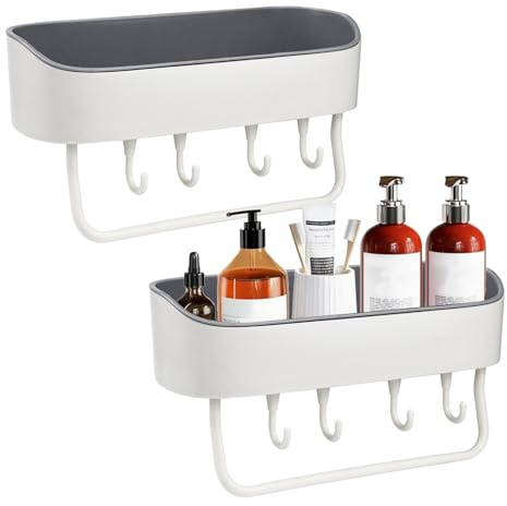 KYYGKY 2 Stück Duschablage Ohne Bohren Duschregal Wandmontage aus Kunststoff Badezimmer Regal Organizer Aufbewahrung Duschregal Selbstklebend für Bad Küche Wohnzimmer（27×10×6cm/10.63×3.94×2.36inch）